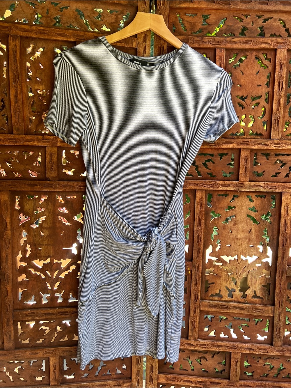 Theory Gray Short Sleeve Tie-Waist Mini Dress